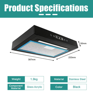 Hotte de cuisine JDA RV 12V 24V, commande tactile fine, éclairage LED, en acier inoxydable, extracteur d'air 387mm pour <span class=keywords><strong>camping</strong></span>-<span class=keywords><strong>car</strong></span>, caravane, motorhome, remorque - Product Image 2