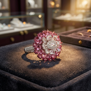 Elegante Anillo Floral con Zafiro Rosa y Diamantes en Oro Blanco - Product Image 3