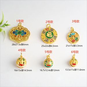 Pendentif émaillé chinois traditionnel, technique de goutte d'huile, 28x27.5mm, Ruyi Fu, or, matériau pour accessoires de bijoux DIY - Product Image 1