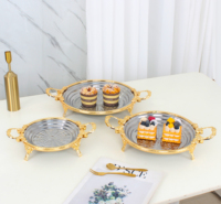 Ronde fruitschaalset van roestvrij staal, decoratieve roestvrijstalen schaal met handvat voor thuis, bruiloft, Ramadan, tafeldecoratie