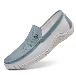 Mocassins décontractés en cuir blanc respirant à talon bas pour hommes, pointures 47-48, chaussures de conduite et de loisirs - Product Image 5