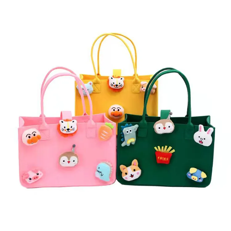 Hot Sale New Fashion Large Capacity Cartoon Women's Shopping Felt Bag Reusable Children's Gift Felt Handbag