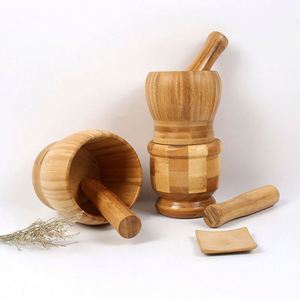 Mortier à ail en bambou, outil de cuisine manuel créatif, écologique, durable, facile à nettoyer, pour usage domestique - Product Image 1