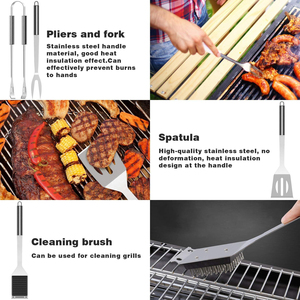 Kit d'outils de barbecue en acier inoxydable 23 pièces avec thermomètre, spatule, pinces, brochettes et étui, ensemble personnalisable avec logo OEM - Product Image 4