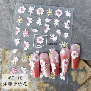 wholesale 5D Beauty Spring Summer Flower Nail Art Stickers Embossed Reliefs Polish Wraps Adhesive DIY Nail Decal Decorations