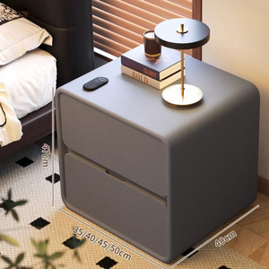 Mesita de noche de madera maciza con 2 cajones, mesa auxiliar para dormitorio, diseño moderno - Product Image 3