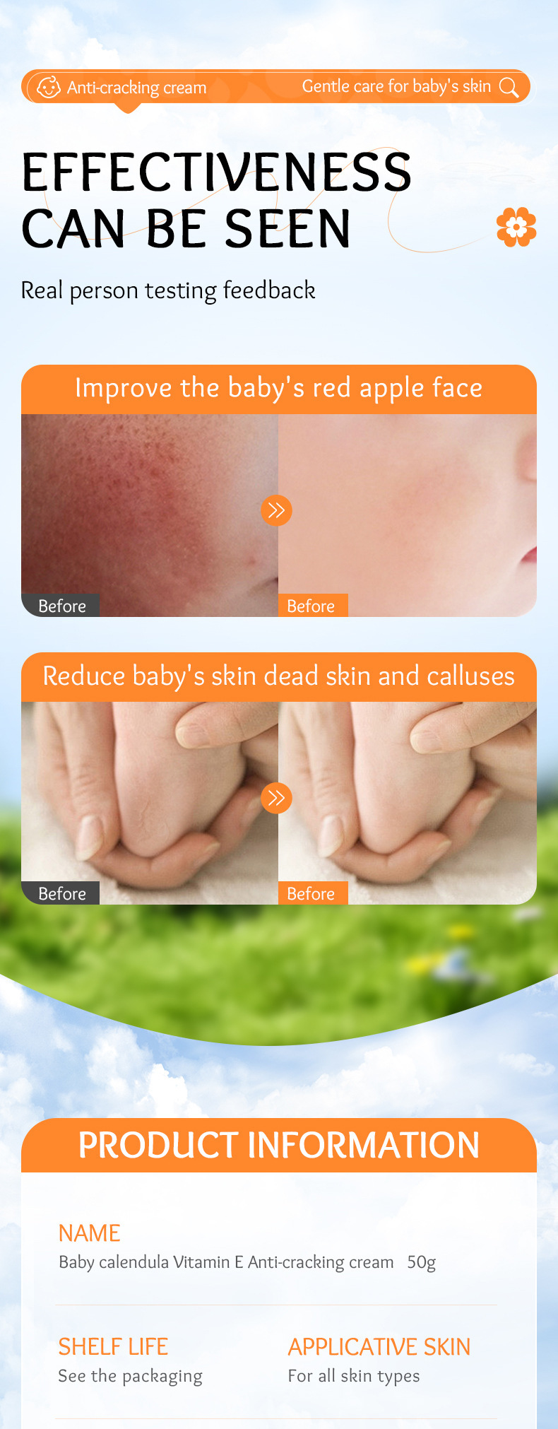 ORANGLES Calendula Vitamin E Baby Skincare Set – Gentle Cleansing & Moisturizing Face Cream Lotion for Kids & Sensitive Skin - detailed closeup view - Image 3 of 4 | great for travel | Texas | Free Shipping ORANGLES
