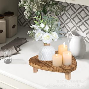 Wooden <b>Riser</b> Base Round Freestanding Bathroom Soap Tray <b>Desktop</b> Toiletries Shelf Rustic Wood Grain Color Durable - Product Image 3