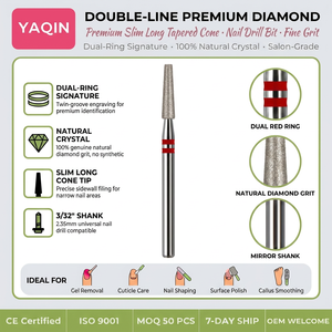 Yaqin – Embout de précision conique à tête plate 3/32 po en diamant naturel pour manucure russe, idéal pour les spécialistes - Product Image 1
