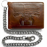 Dompet Kulit PU Pria Model Biker dengan Rantai, Anti-RFID, Motif Bendera Amerika, Merek Mewah, dengan 10 Slot Kartu