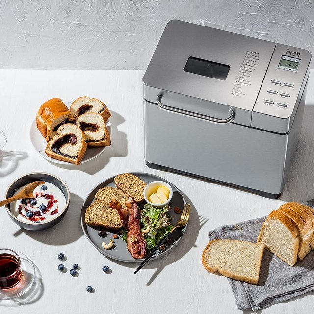 Electric Automatic Bread Maker Stainless Steel Housing Portable for Household Use 2LB Capacity 15-Hour Delay Timer 60-Minute