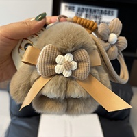 Porte-clés de voiture en fourrure de lapin Rex véritable avec nœud, pendentif de sac en peluche mignon, figurine adorable de Chine GJ-99308