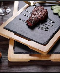 Ventes directes d'usine Vaisselle naturelle Pierre d'ardoise avec <span class=keywords><strong>assiette</strong></span> en bambou Planche à steak Planche à fromage en bois <span class=keywords><strong>Assiette</strong></span> en ardoise en bambou - Product Image 6