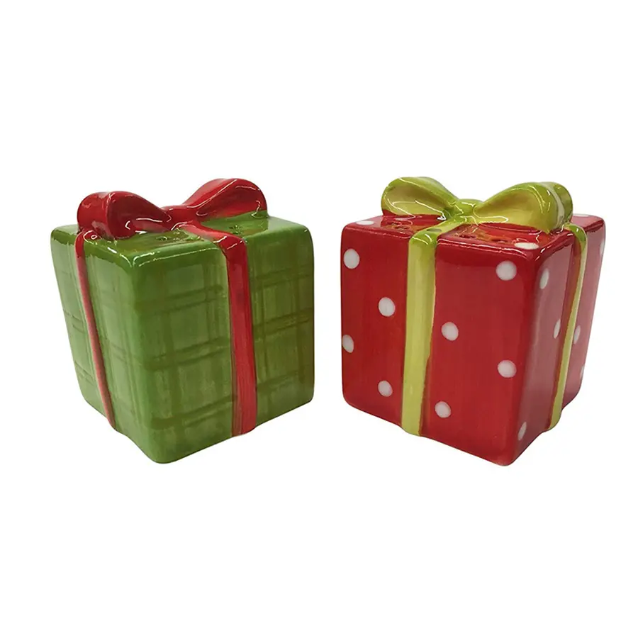 ノベルティセラミッククリスマスホリデーレッド & グリーンギフトボックス型調味料セットソルトアンドペッパーギフト