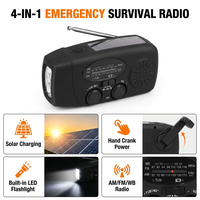 Radio de survie avec manivelle solaire 2000 mAh, alarme SOS, haut-parleur intégré, lampe torche LED, charge multi-mode, secours en cas de catastrophe
