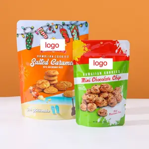 Custom Printed 100g 250g 500g Flat Bottom Cookies Snack Bags With Zipper For Snack Food/Tea Packaging