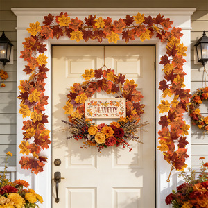 Guirlande de feuilles d'érable d'automne Ye Chu, 162 cm, feuilles artificielles, décoration d'Halloween pour la maison, cheminée, porte, rideau - Product Image 2