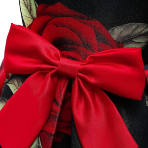 ओम गंध अनुकूलन आस्तीन के बड़े लाल गुलाब मुद्रण बॉल गाउन लड़कियों के कपड़े - Product Image 5