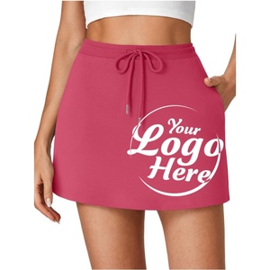 Print Women's Casual <b>Elastic</b> High Waist Drawstring Workout Mini Skirt with Pockets Grey - Product Image 1