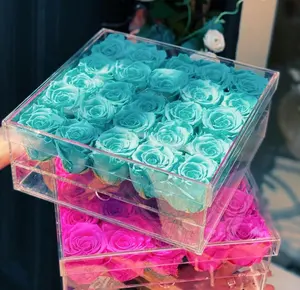 Luxo Tiffany Blue 25 Forever Roses Rosa Eterna Rose Eternelle Preservado Estabilizado Eternidade Flores Em Caixa De Acrílico