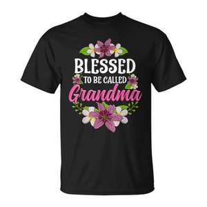 T-shirt « Blessed To Be Called Grandma » à motif floral, en coton noir, unisexe, taille adulte S M L XL XXL - Product Image 1