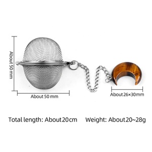 Infuseur à thé en forme de lune en acier inoxydable 304 avec cristal d'agate naturelle et maille fine pour thé en vrac, soupes et cuisson en marmite, vente en gros - Product Image 3