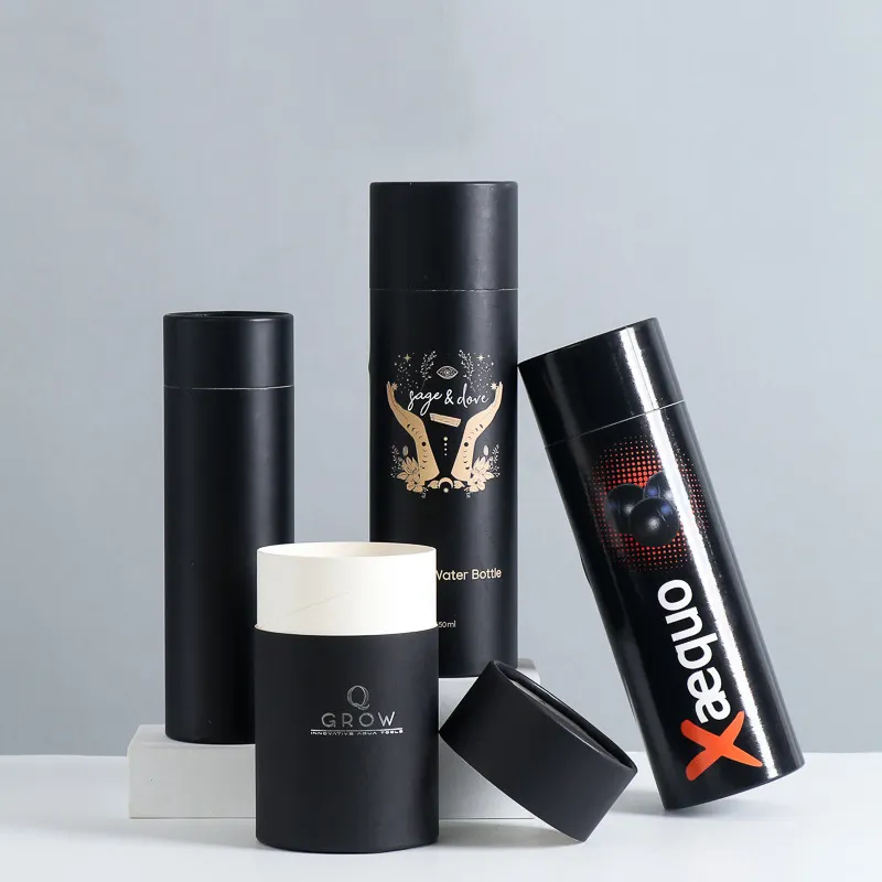 Boîte d'emballage de tube de papier de parfum rond de cylindre de carton noir d'impression de Logo de paquet cosmétique