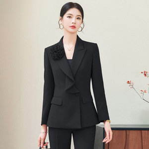 Women's Suit Set Solid Color Polyester Spring Work Casual Two Piece With Floral Decor - Product Image 2