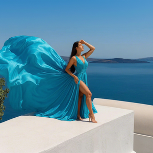 Nuevo Vestido Elegante Estilo Burnt Flying para Sesión de Fotos, Vestido Maxi Multiusos de Seda Satinada de Lujo a Precio de Fábrica - Product Image 1