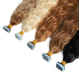 Cinta de calidad superior sin procesar en el cabello 100% Extensión de cabello humano de <span class=keywords><strong>Europa</strong></span> alineada con cutícula Cinta invisible rizada Ins para salón - Product Image 5