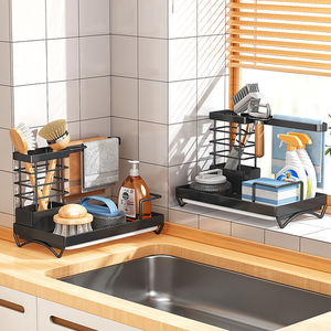 2024 nouveau métal cuisine organisateur évier Caddy organisateur comptoir éponge brosse porte-savon avec plateau de <span class=keywords><strong>vidange</strong></span> automatique - Product Image 4