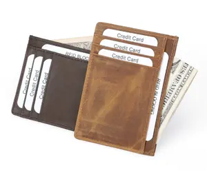 Eu Us Hot Sale Crazy Horse Holder Cover Leather Rfid Card Holder Wallet Wholesale