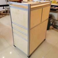 Meuble de rangement mobile en profilé aluminium et contreplaqué de bouleau avec roulettes