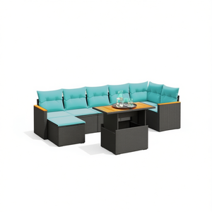 Ensemble de canapés de patio en polyrotin noir, 8 pièces, avec coussins, meubles d'extérieur pour terrasse de jardin, sièges de style contemporain pour 8 personnes - Product Image 1