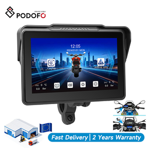 หน้าจอพกพา Podofo ขนาด 7 นิ้ว สำหรับมอเตอร์ไซค์ รองรับ Carplay กล้องคู่ กันน้ำ IP67 เชื่อมต่อไร้สาย CarPlay และ Android Auto พร้อมระบบนำทาง GPS สำหรับมอเตอร์ไซค์ - Product Image 1