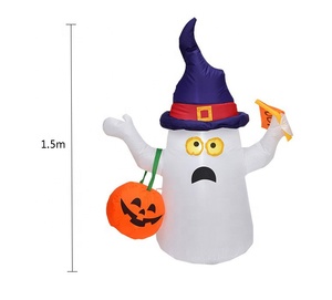 <span class=keywords><strong>Fantasma</strong></span> Inflable de Halloween de 4.9 Pies <span class=keywords><strong>con</strong></span> Sombrero de Bruja, Tela de Poliéster Naranja+Blanco, Iluminación LED - Product Image 6