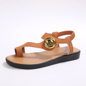 Womens Casual Wedge <b>Sandals</b> Toe Loop Design Metal Circle Decoration <b>Elastic</b> Ankle Strap Summer Footwear - Product Image 6