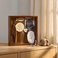 Cadre photo rectangulaire en bois massif pour animaux de compagnie avec porte-collier, couvercle rabattable et tampon encreur – Présentoir commémoratif de bureau sans couvercle