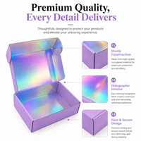 Boîte d'expédition en carton ondulé violet de luxe avec logo personnalisé holographique à l'intérieur, emballage écologique