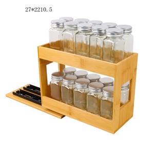Bamboo <b>Spice</b> <b>Rack</b> Double Layer Pull Out Removable Storage Kitchen Cabinet Organizer Rectangle Standing Type True Colors - Product Image 1