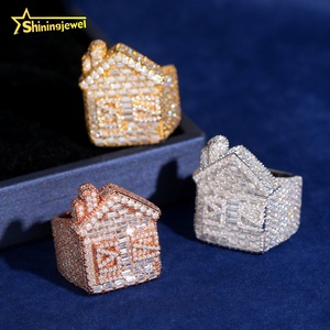 Mode Hip Hop Style <span class=keywords><strong>Maison</strong></span> Conception Glacé Hommes Bague En Argent Sterling 925 VVS Moissanite Bijoux Personnalisé Diamant <span class=keywords><strong>Maison</strong></span> Anneaux - Product Image 1