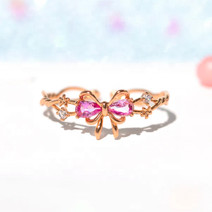 Dainty Custom Kids Jewelry 925 Sterling Silver Adjustable Bow <b>Ring</b> <b>Girls</b> Pink CZ 18K Gold Plated Fine Jewelry <b>Rings</b> <b>for</b> Women - Product Image 4