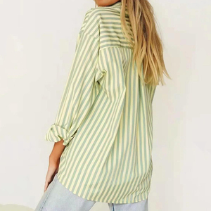 Camicetta da <span class=keywords><strong>donna</strong></span> blu a strisce verticali a maniche lunghe di fabbrica camicie da <span class=keywords><strong>donna</strong></span> a strisce verticali Casual da ufficio camicie da <span class=keywords><strong>donna</strong></span> - Product Image 2