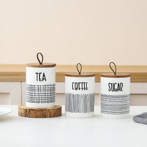 Großhandel Neuheit: Leicht Luxuriöses Nordisches Umweltfreundliches Regal für Küche, Kaffee, Tee, Zucker, Getreide-Aufbewahrung mit Bambusdeckel und Keramik-Verschluss - Product Image 1