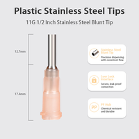 Tip Dispensing Plastik Hub Luer Lock 1/2 Inch Jarum Tumpul Stainless Steel 11 Gauge untuk Perekat Industri