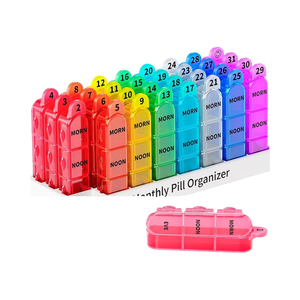 Organisateur de pilules mensuel 3 fois par jour, petit boîte à pilules de voyage pour sac à main, organisateur de médicaments quotidien, 32 compartiments, 96 grilles pour médicaments - Product Image 1