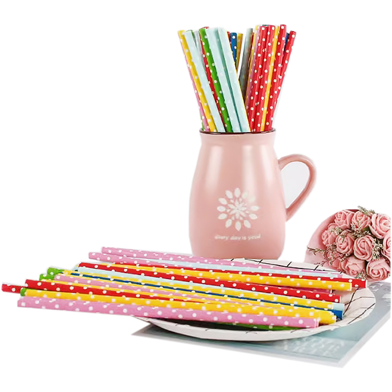 Biodegradable Food Grade ECO Friendly Colorful Creative Polka Dot Paper Straws for Milk Tea and Coffee Shops Beverage Cups