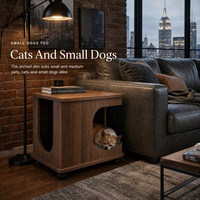 Table d'appoint en bois pour chat avec coussin de grotte arquée, mobilier partagé humain-animal, table de chevet intérieure pour chats et chiens