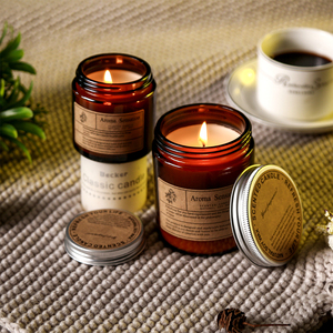 Pot en verre brun bougie parfumée cire de soja huile essentielle décoration de bougie aromatique de luxe dans une boîte en papier kraft <span class=keywords><strong>jaune</strong></span> - Product Image 5