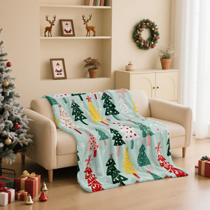 Wholesale Christmas Tree Print <b>Flannel</b> Throw Blanket Rectangular Anti-Pilling Home Decor Winter Classic Style - Product Image 3